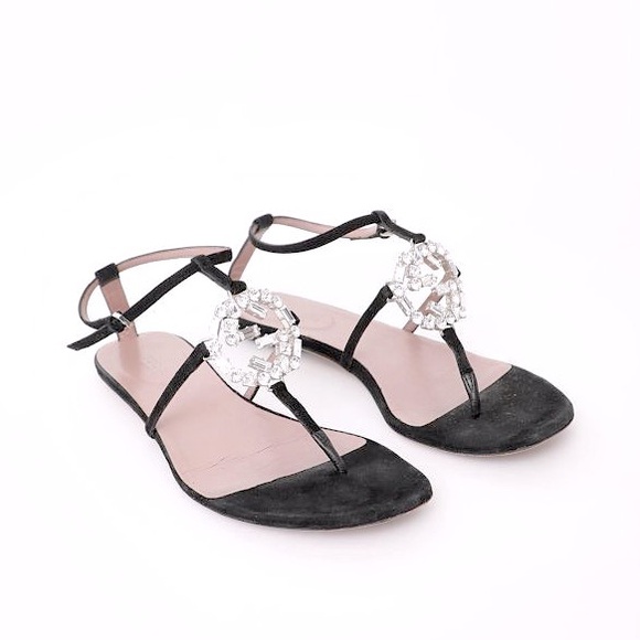 Gucci Suede Crystal GG Thong Sandal - Picture 2 of 14